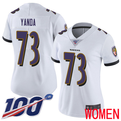 Baltimore Ravens Limited White Women Marshal Yanda Road Jersey NFL Football #73 100th Season Vapor Untouchable